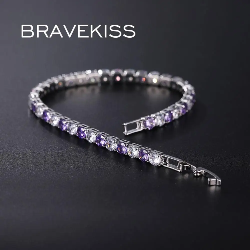 BRAVEKISS хрустальные теннисные браслеты красочные свадебные Роскошные Браслеты Женские аксессуары из кубического циркония ювелирные изделия BUB0097G