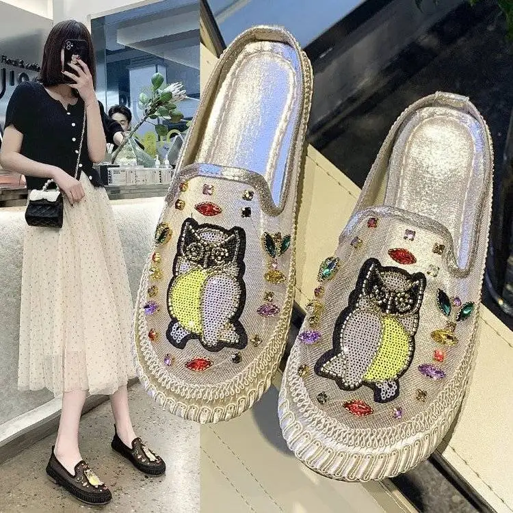 

Summer Mesh Women Shoes Hollow Flat Loafers Slip On Bling Casual Lady Single Shoes Woman Embroidery Breathable Ballerina Shoe