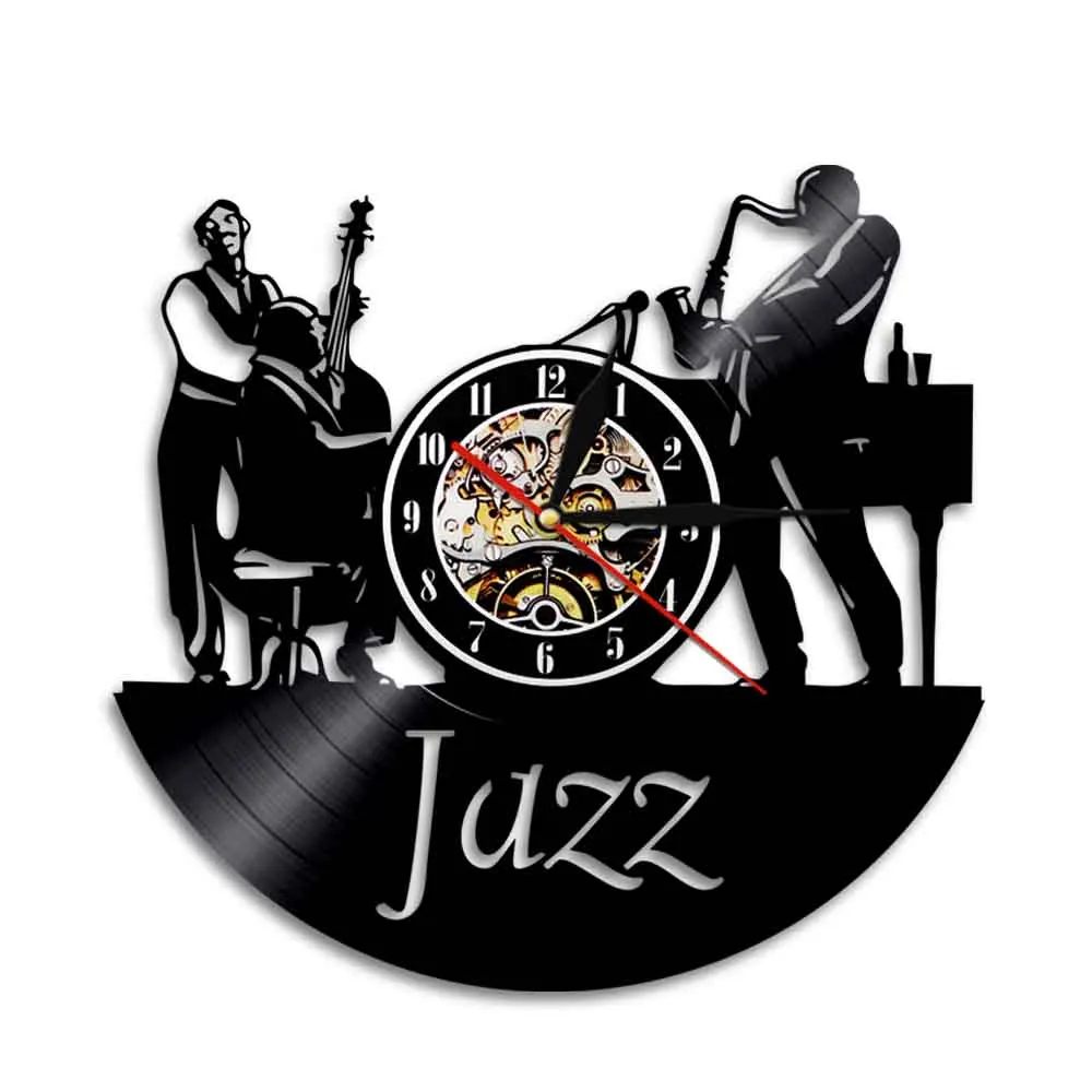 

Jazz Band Vinyl Record Wall Clock Classical Jazz Music Instrument Home Decor Saxophone Wall Watch Jazz Music Lover Gift