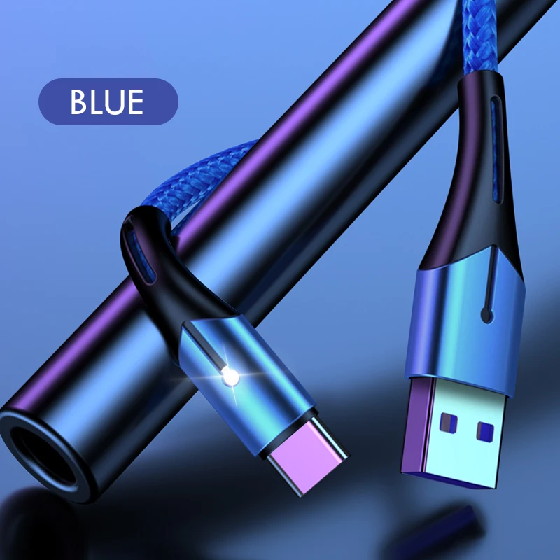 ZNP светодиодный кабель usb type-C для samsung S10 huawei P30, кабель для быстрой зарядки мобильных телефонов для Redmi Note 8 7, кабель для зарядки type-C - Цвет: Blue