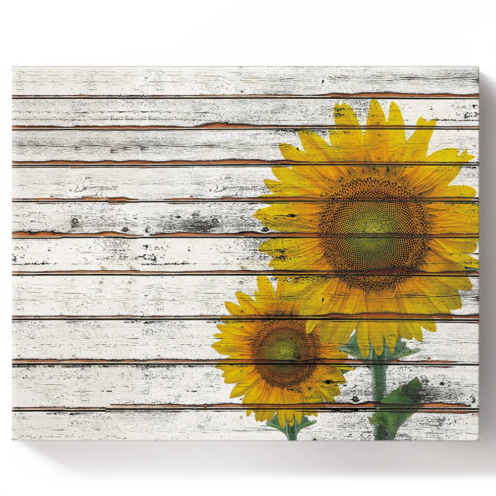 DIY картина маслом в рамке по номерам Подсолнух деревенский шик деревянная доска