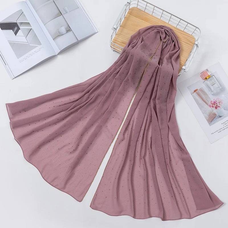 2020 New Product Diamond chiffon Women Long Hijab Scarf Muslim Lady Hijab Caps Islam Clothing Turkish Turban Shawl Headscarves
