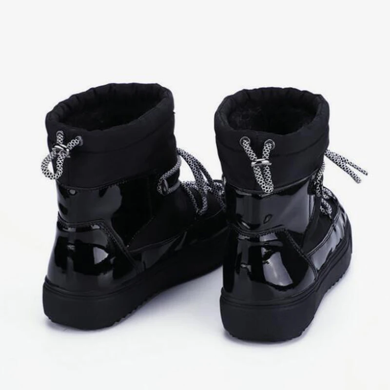 Модные зимние ботинки для женщин хлопковая обувь на плоской подошве со шнуровкой