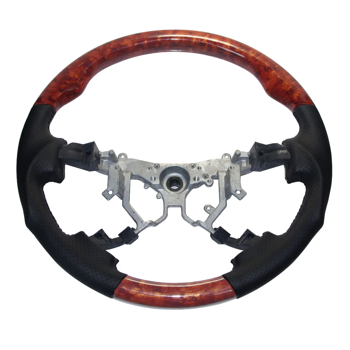 Кожаный деревянный спортивный руль для 2008- Toyota Land Cruiser FJ200 LC200 202 Sequoia Tundra- Toyota Hiace - Цвет: Black Leather Wood