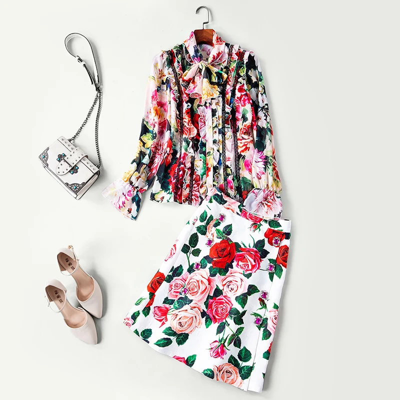 

New women s clothes European American brand high end boutique suits printed skirt dress two sets