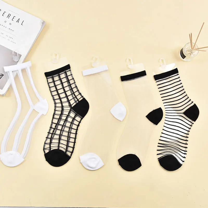 

Summer Sexy Lace Socks Women Glass Stockings Silk Tube Socks Thin Breathable Sokken Transparent Stretch Elastic Cool Women Socks