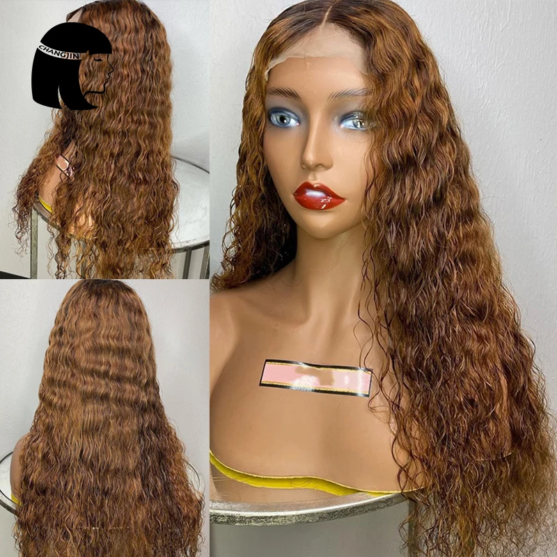 Changjin 13X 4 кружевные передние человеческие волосы для женщин коричневого цвета Бразильские глубокие волны 4x4 закрытые человеческие волосы па...