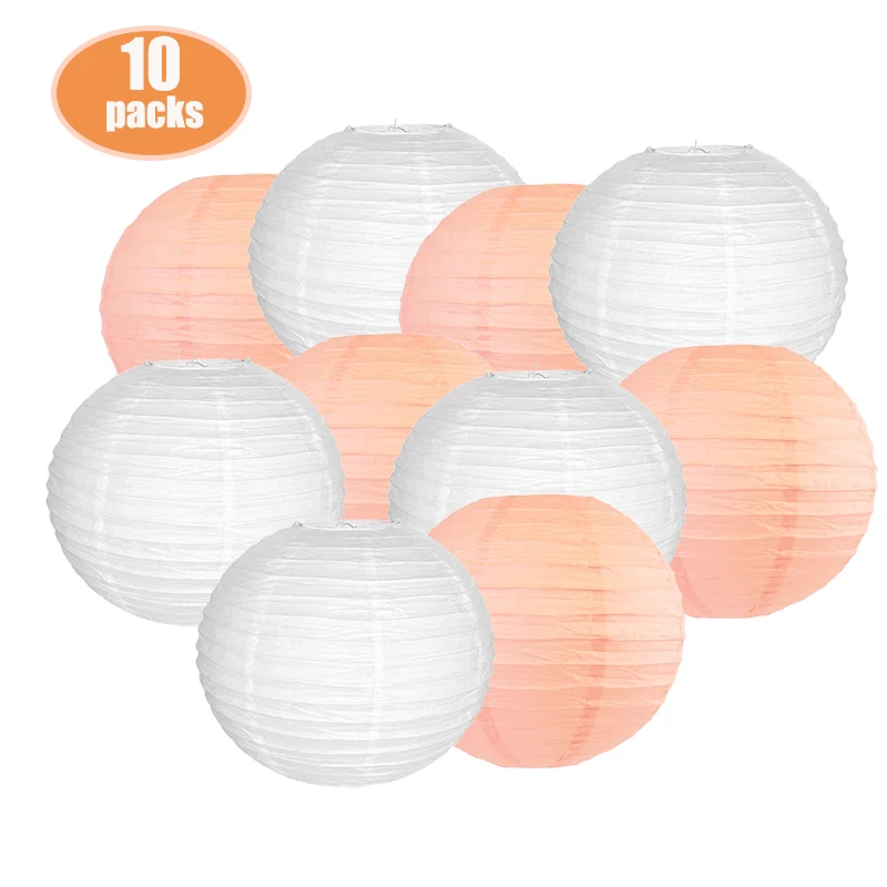 10 шт. в наборе белый и персиковый китайский бумажный фонарик шар круглый фонарь