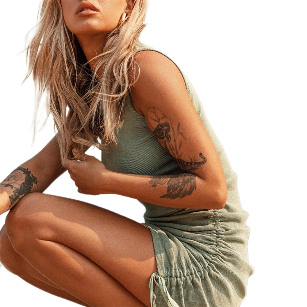 Imcute хлопковое с рюшами на завязках сексуальные вечерние платья для женщин без рукавов эластичное мини