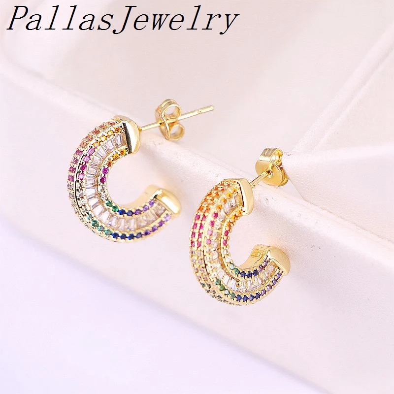 

5Pairs 2020 Cz Stud Earrings Colorful Crystal Rainbow Gold Stud Earring Delicate New Girl Women Jewelry