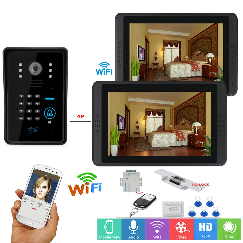 Управление приложением RFID пароль видеодомофон 7 дюймов lcd Wifi беспроводной видео дверной звонок Домофон Система+ дверной замок
