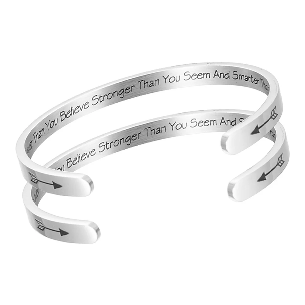 

2pcs Inspirational Bracelets for Women Message Cuff Bangle Stainless Steel Friend Encouragement Gift B99