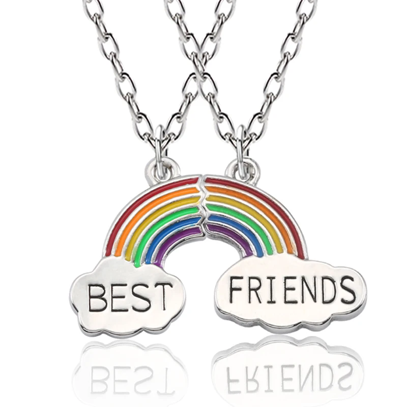 

2-piece Best Friend Necklace, Enamel Puzzle Rainbow Cloud Pendant, BFF Jewelry Good Friend Couple Gift