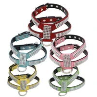 hot sales%ef%bc%81%ef%bc%81%ef%bc%81adjustable puppy dog faux leather shiny rhinestone harness chest strap collar wholesale dropshipping