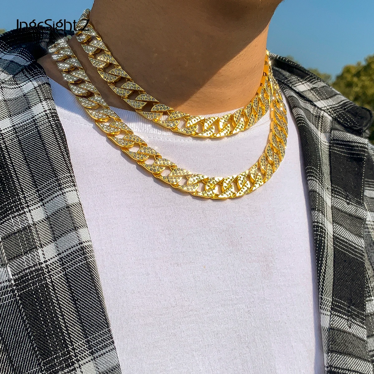 

IngeSight.Z Hip Hop Rhinestones Miami Curb Cuban Choker Necklace Collar Goth Gothic Crystal Chain Long Necklaces Neck Jewelry