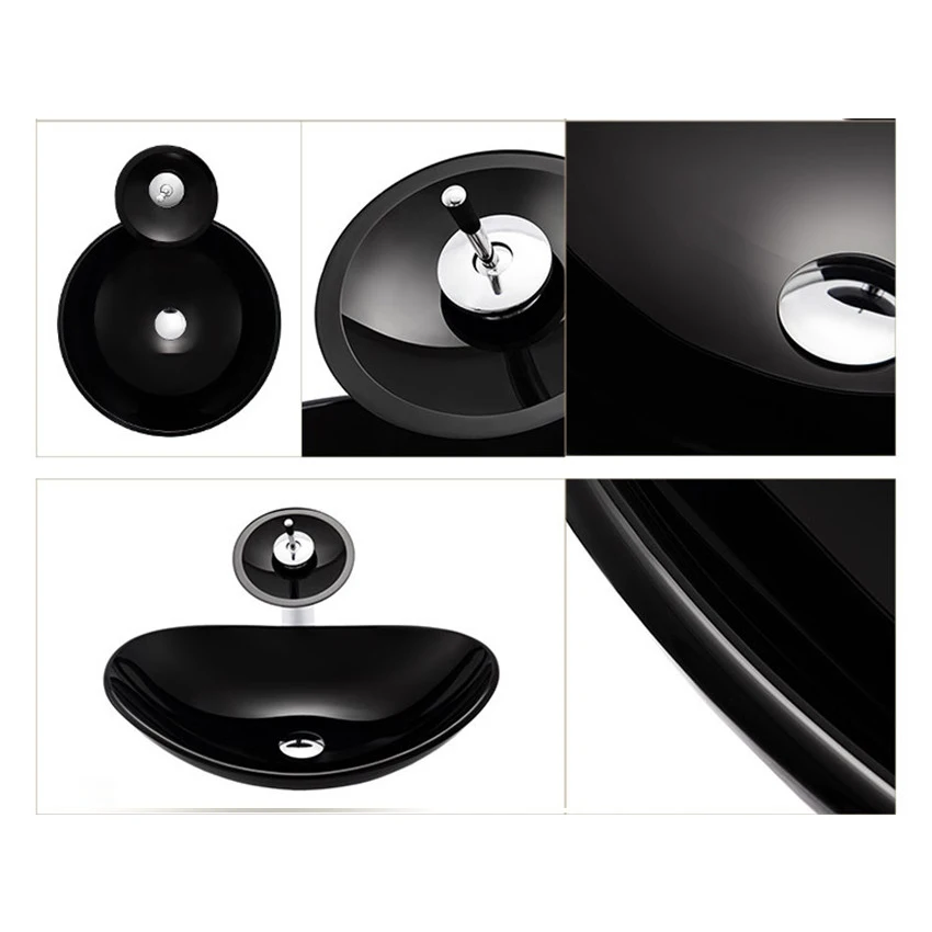 Смеситель для умывальника из черного закаленного стекла набор латуни Овальный