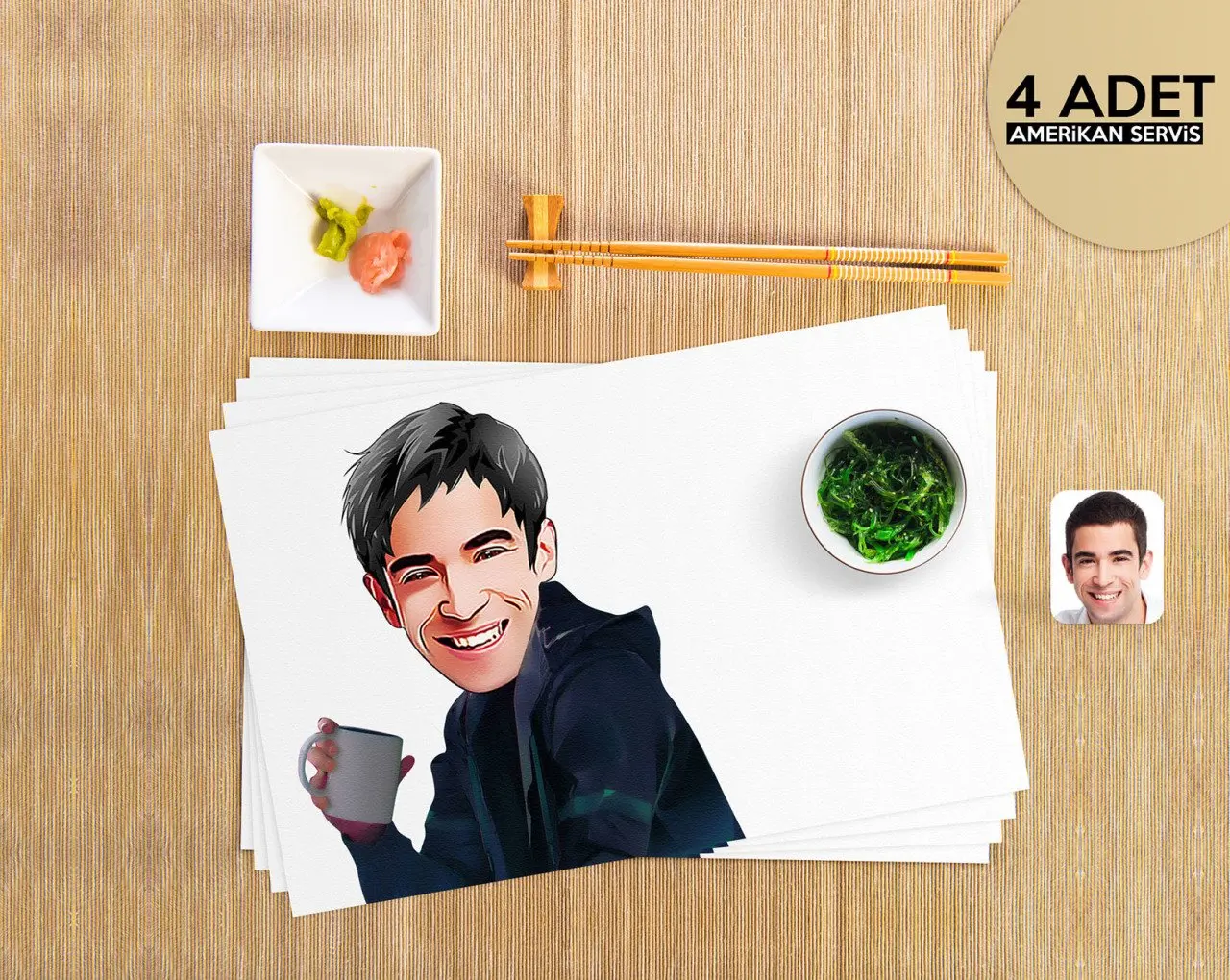 

Personalized Men 'S Caricature of 4 Pcs American Service Seti-63