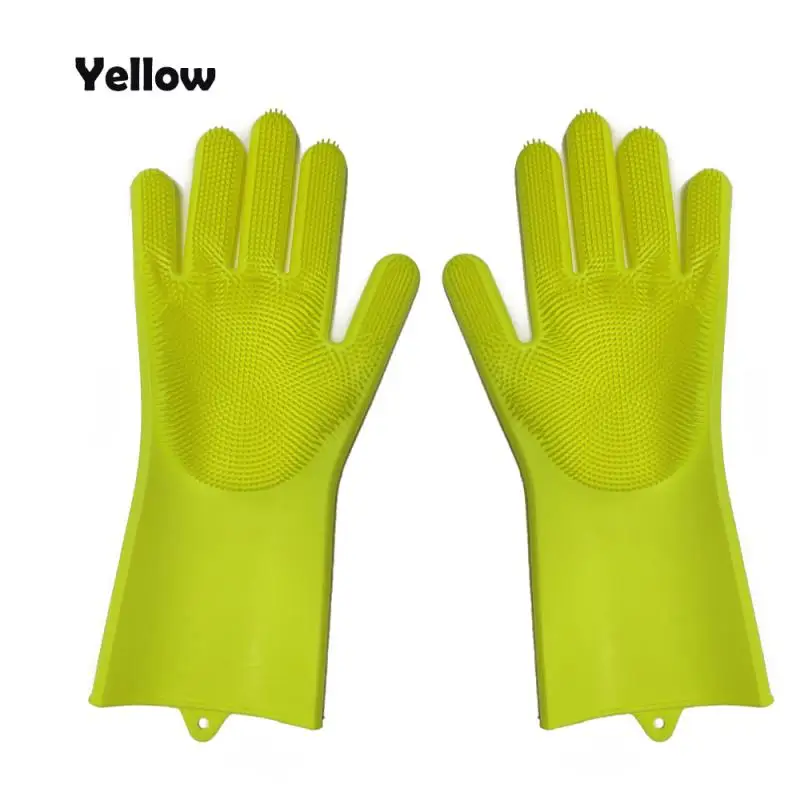 yellow 1 пара перчатки для мытья посуды кухонные силиконовые перчатки для чистки Волшебные силиконовые перчатки для мытья посуды щетка для домашнего хозяйства перчатки - Цвет: yellow