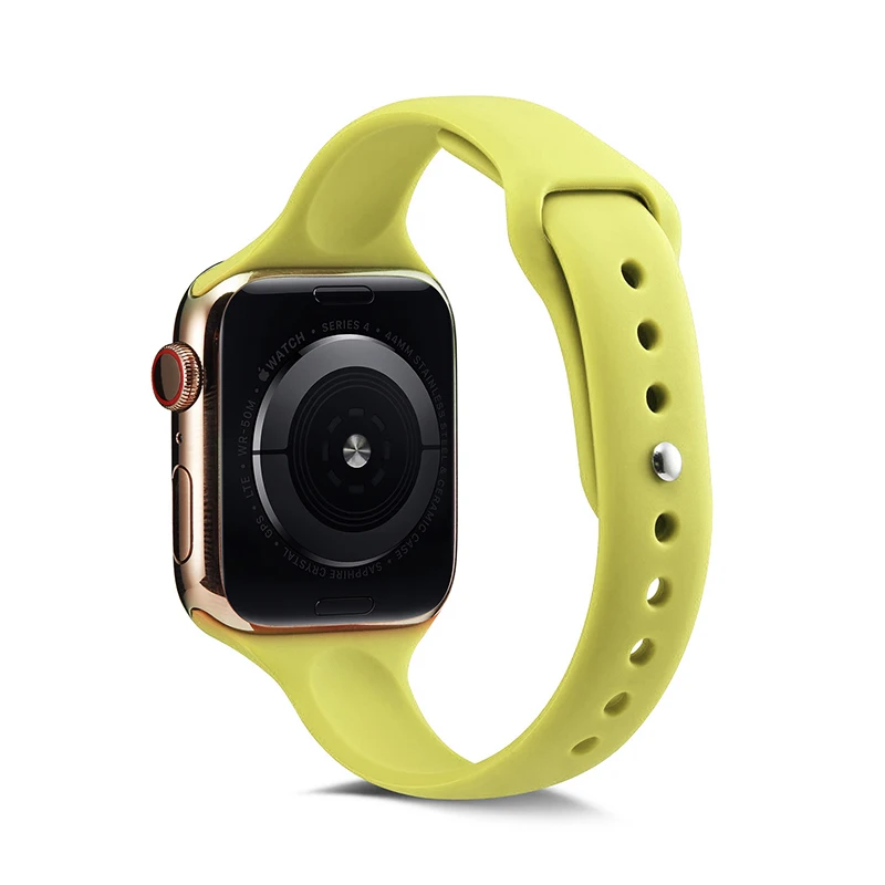 Yellow Ремешок для часов Apple Watch 38 мм 42 мм 44 мм 40 мм IWatch 4 3 2 1 спортивный силиконовый ремешок тонкий браслет аксессуары для часов - Цвет ремешка: Yellow