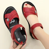 female summer shoes womens leather non slip soft sole comfortable flat sandals mother walking shoes women beach shoes