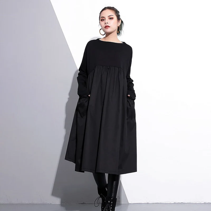 

Женское винтажное длинное платье-рубашка, черное Элегантное повседневное платье-трапеция большого размера в вечерние ском стиле, вечернее ...