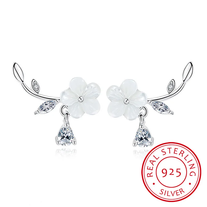 

925 silver needle Earrings For Women Sterling silver jewelry Natural Shell Flowers Zirconia Earrings S-E411