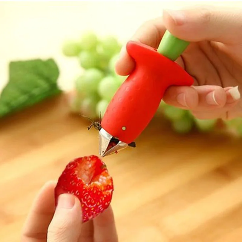 

Strawberry Hullers Metal Plastic Fruit Leaf Remover Tomato Stalks Strawberry Knife Stem Remover Gadget Kitchen Cooking Tool Hot