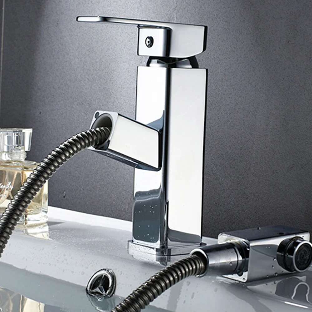 Многофункциональные смесители для раковины выдвижной серебряный цвет смеситель