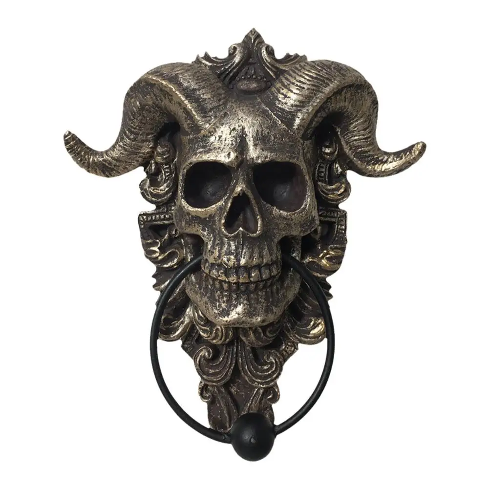 

Modern Art Door Ring Hell Demon Horned Skull Hanging Door Knocker Heavy Duty Gothic Doorknocker-perfect Home Decoration Knocker