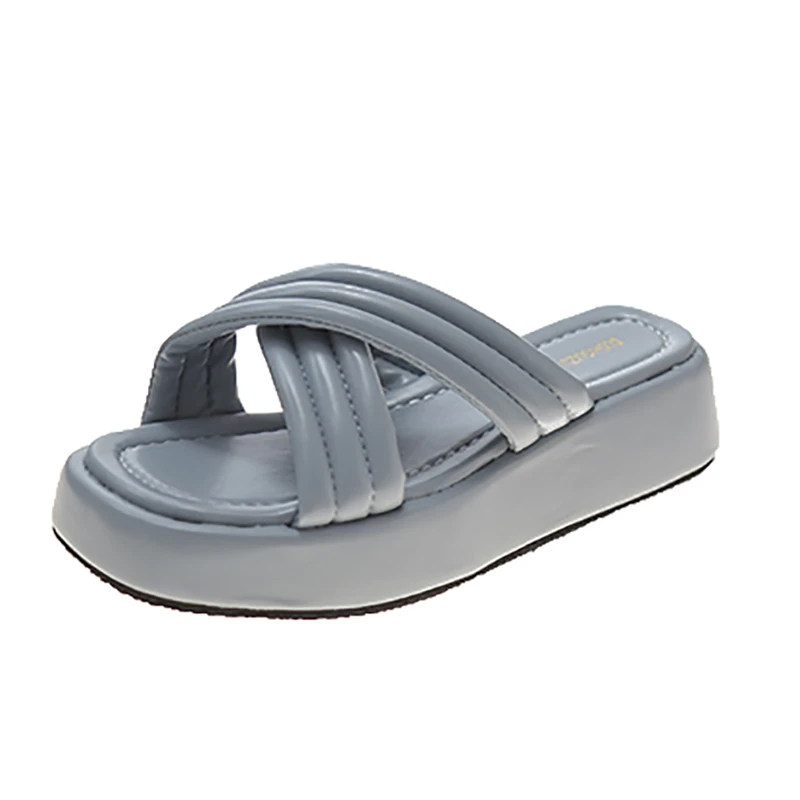

Slippers Women 2021 Summer New Candy Color Thick Bottom Fashion Slides Cross-strap Flat Platform Lady Shoes Casual Flip Flops
