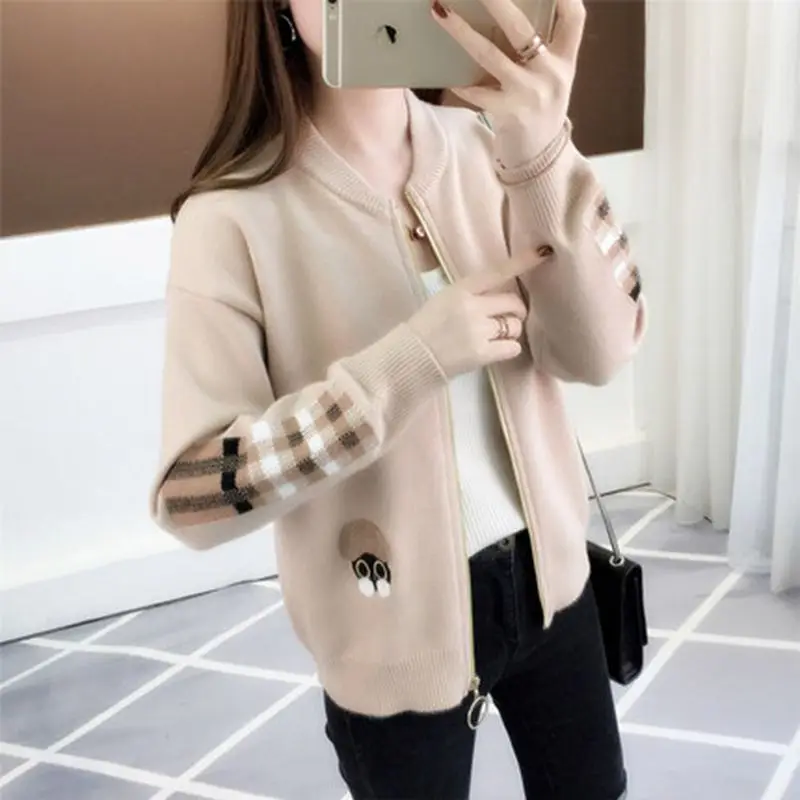

2021 new women embroidered sweater zipper cardigan female long sleeved jacket F1902