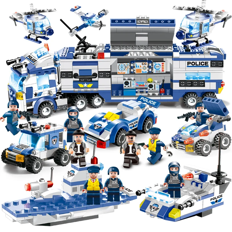 

8 in1 Building Blocks SWAT City Police Station Car Truck House Helicopter Blocks Constructor Construction Toys Technic