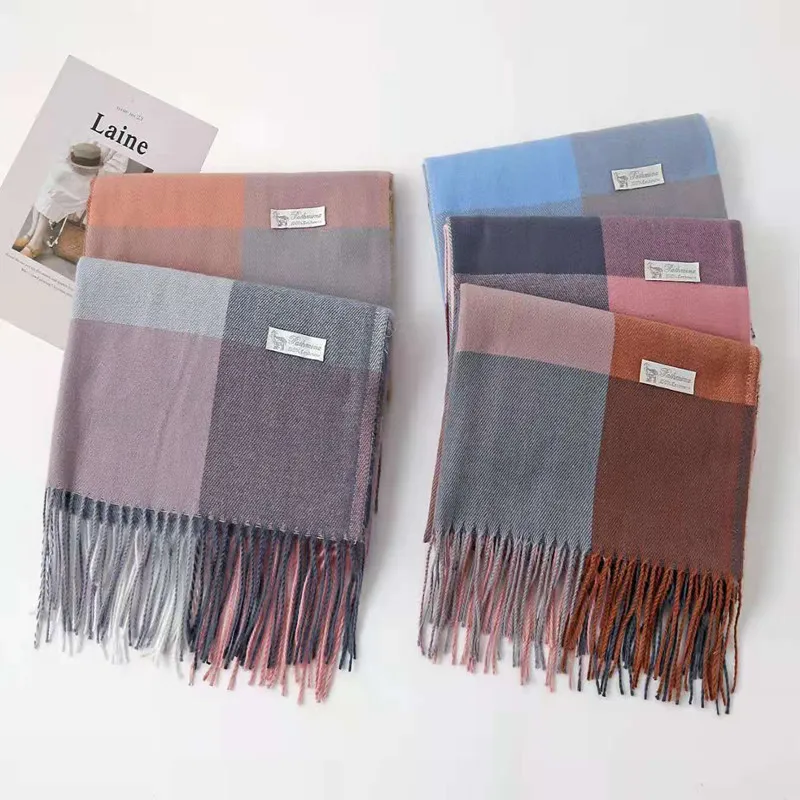 

Luxury Plaid Scarf Winter Warm Cashmere Women Long Pashmina Foulard Female Scarves Lady Tassel Shawl Wraps 2021 Design New