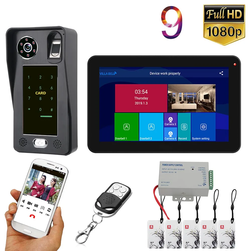 Беспроводной дверной звонок видеодомофон 9 дюймовые часы с записью времени Wi Fi