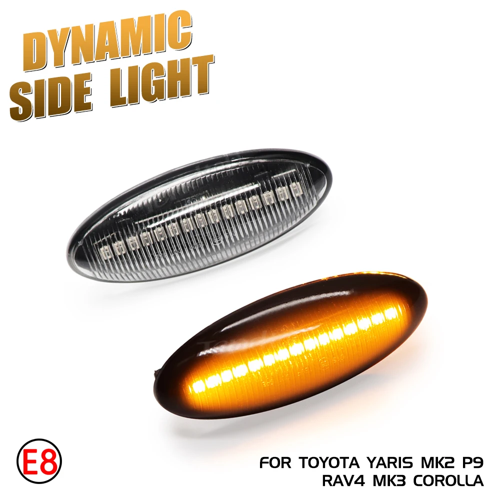 

2Pcs For Toyota Yaris COROLLA Auris Mk1 E15 RAV4 Mk3 Dynamic Blinker LED Side Light Flashing Turn Signal Repeater Marker Lamp