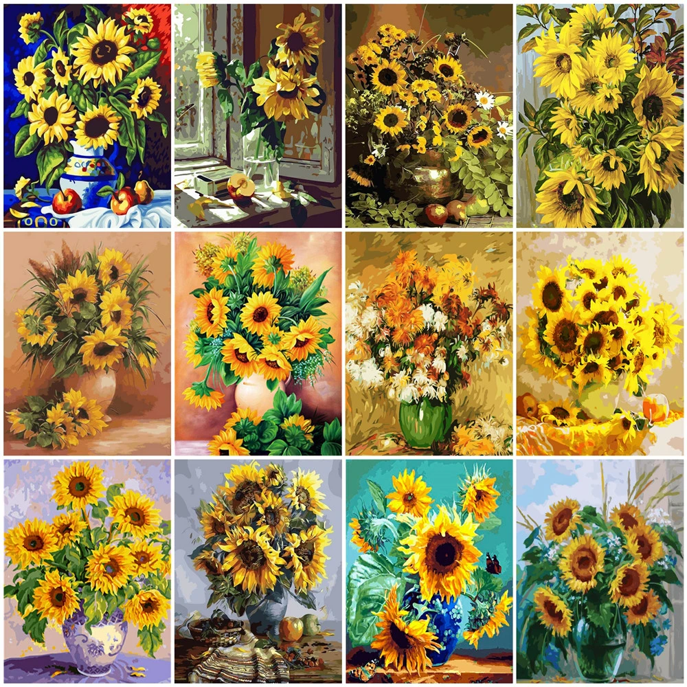 

HUACAN DIY Pictures By Number Flowers Drawing On Canvas Paint By Numbers Flower Hand Painted Paintings Sunflower Gift Home Decor