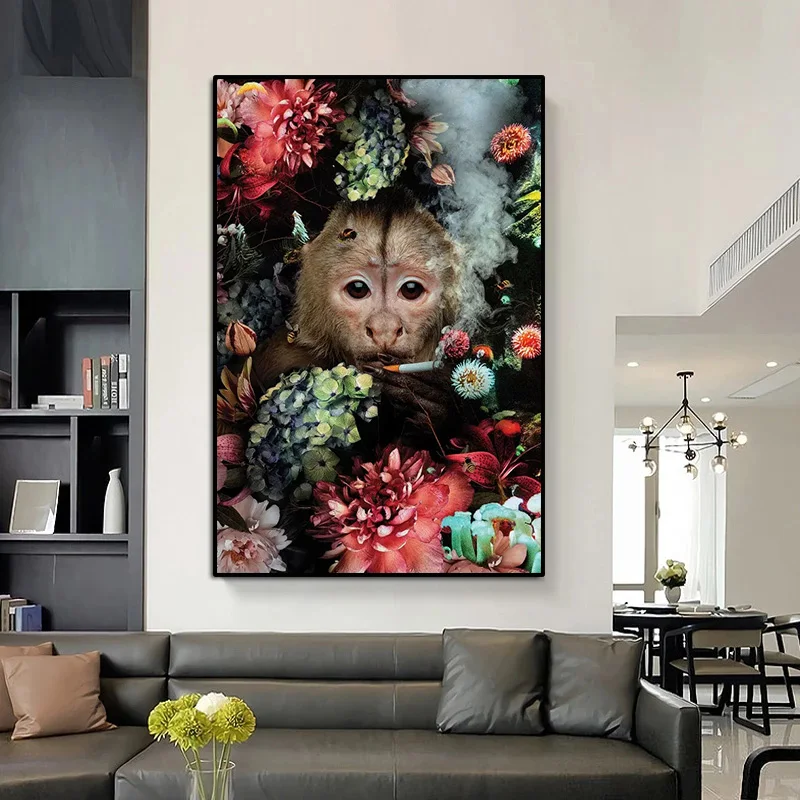 

Animal Posters Funny Smoking Monkey Canvas Art Oil Paintings Room Decoration Wall Art Picture Prints Modern Home Bedroom Decor