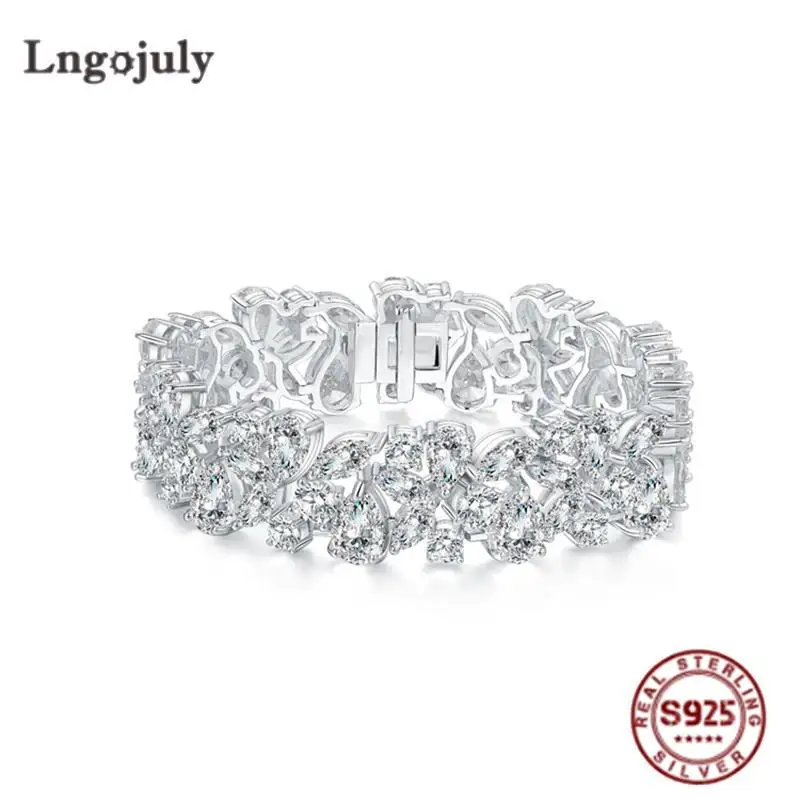 

Luxury 925 Sterling Silver Women Bracelets High Carbon Diamond Bride Bracelet Sparkling Wedding Party Silver 925 Jewelry Gift