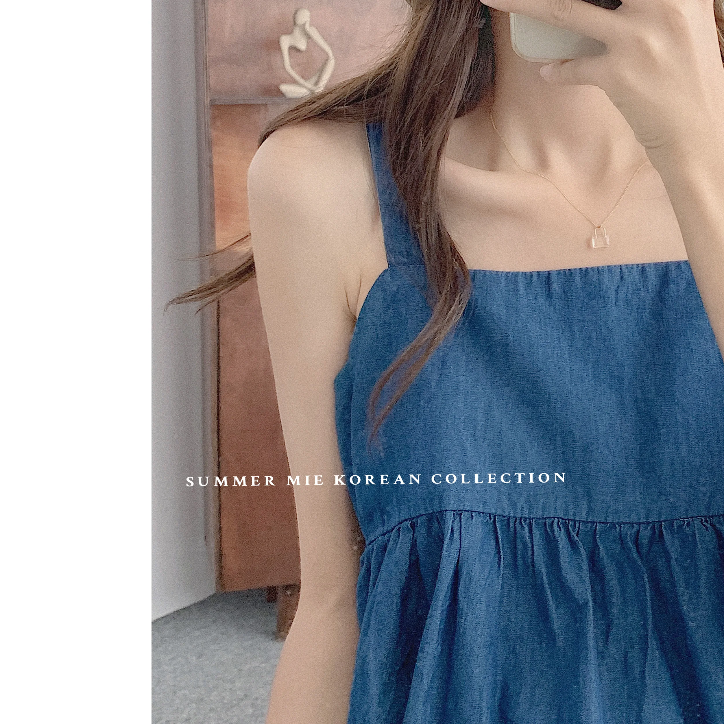 

Korean Pleated Sleeveless Shirt Women's 2021 Summer Basic Sweet Casual Crop Top Denim Tank Tops Streetwear