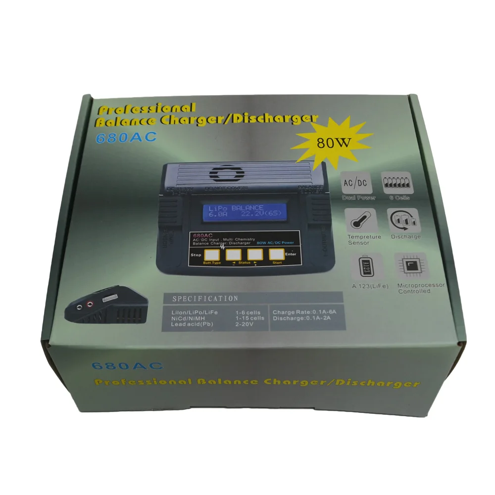 HTRC 680AC 80 Вт 6A AC/DC двойной мощность RC батарея баланс зарядное устройство Dis для 1-6s
