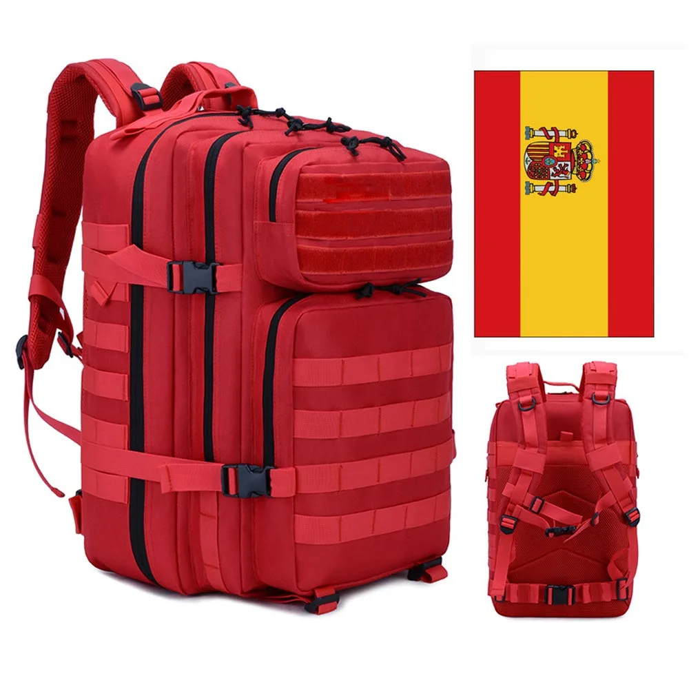 Red Spanish flag 45л военный рюкзак, тактический армейский мужской рюкзак для путешествий, водонепроницаемый рюкзак, туристический рюкзак, дождевик, Mochila Tatica Camping Canta - Цвет: Red Spanish flag