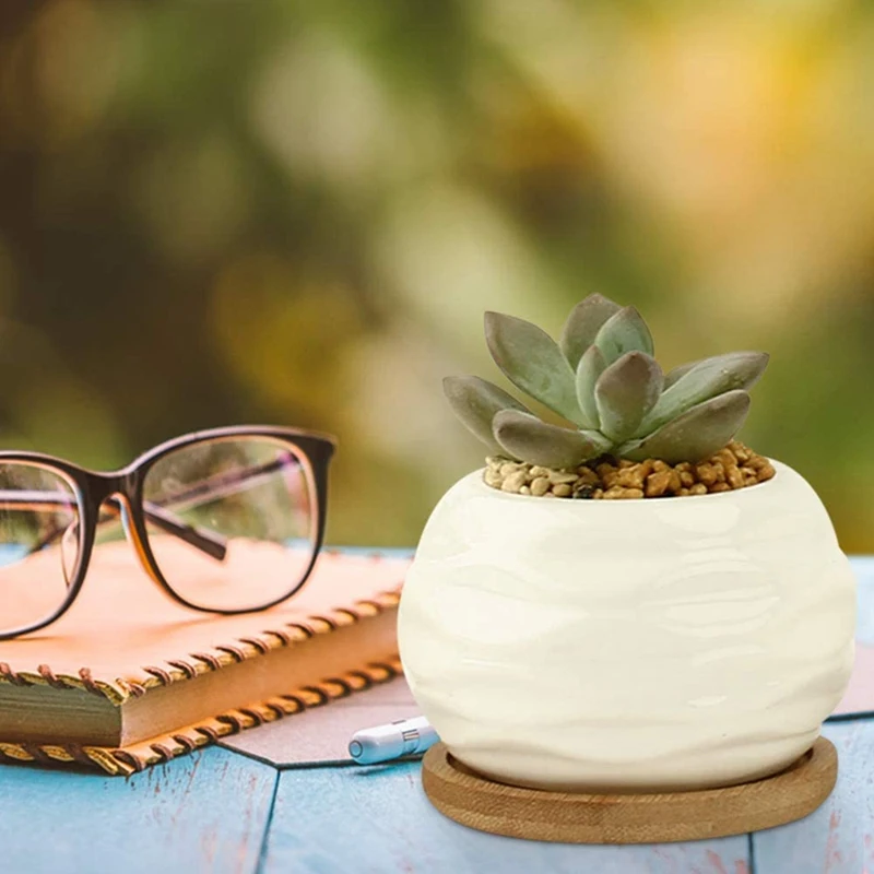 

Succulent Planters,Water Pattern Mini 3.2 Inch Ceramic Succulent Pots with Bamboo Tray,Pack Of 6 (Plants NOT Included)