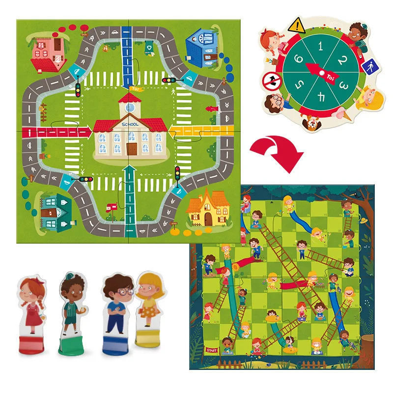 

Children Aeroplane Chess Snakes & Ladders Combo Board Parent-Child Interaction Double-Sided Board Girl's and Boy's 3-Year-Old