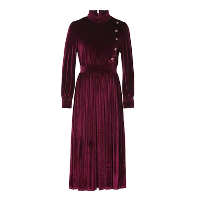 Женское бархатное платье с высоким воротником черное или зеленое