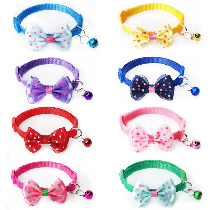 

TJPBF Adjustable 21-33cm Nylon Buckles Fashion Lovely Bow Tie with Bells Puppy Cats Collar Simple Collors For Dogs Accessories