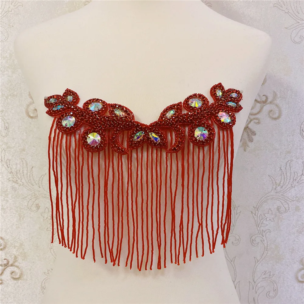 2pcs Details of wedding party rhinestone crystal shoulder pad applique with fringe | Дом и сад