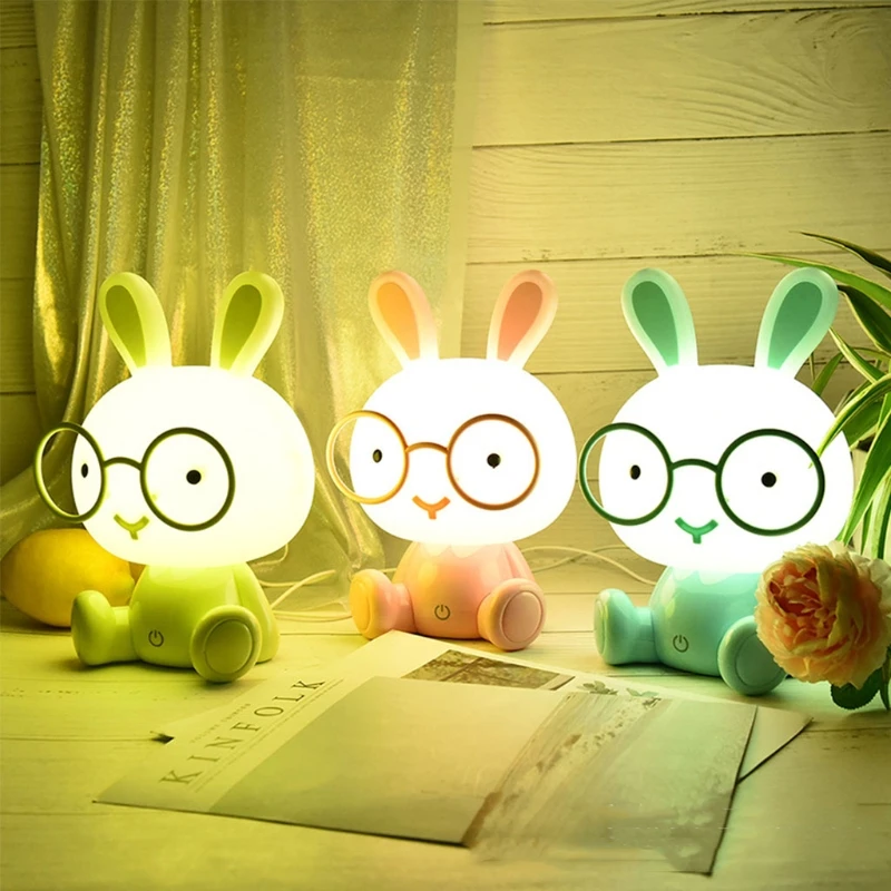 

Светодиодный USB мультфильм в очках милый кролик украшение ночсветильник настольная лампа