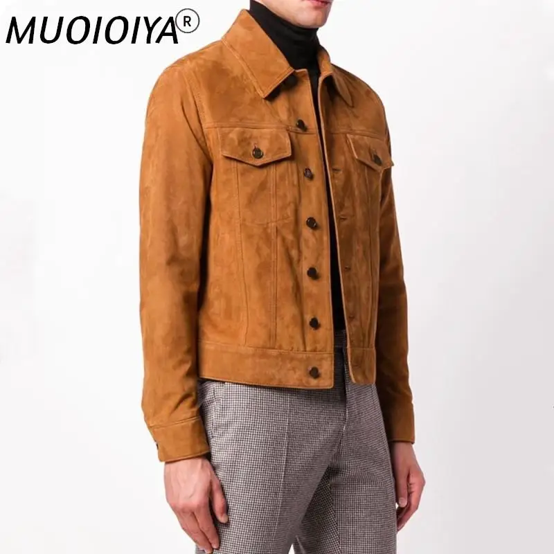 

Мужская кожаная куртка, классический стиль, из размера плюс мягкой воловьей кожи, мужская куртка, Модная молодежная тонкая, из коровьей замш...