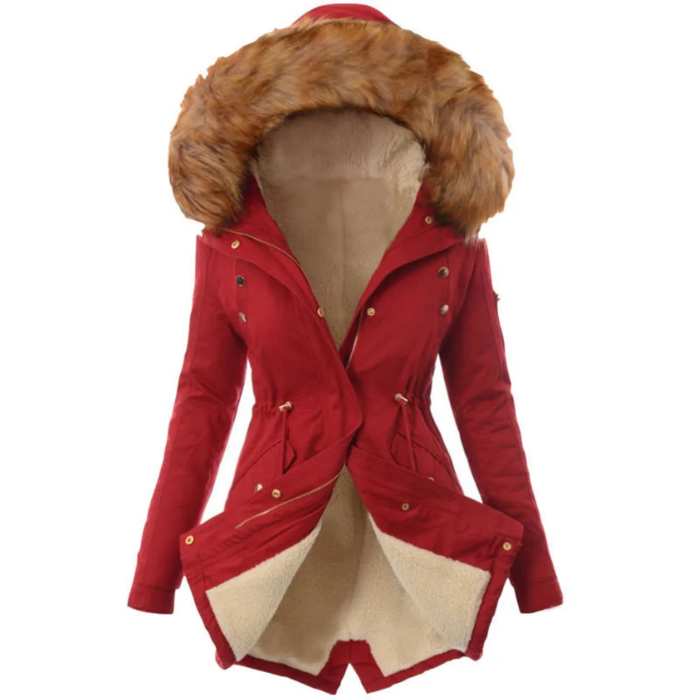 Парка из искусственного меха, женский пуховик, новинка, зимняя куртка для женщин, толстая зимняя одежда, зимнее пальто, женская одежда, женские куртки, парки 4 - Цвет: Красный