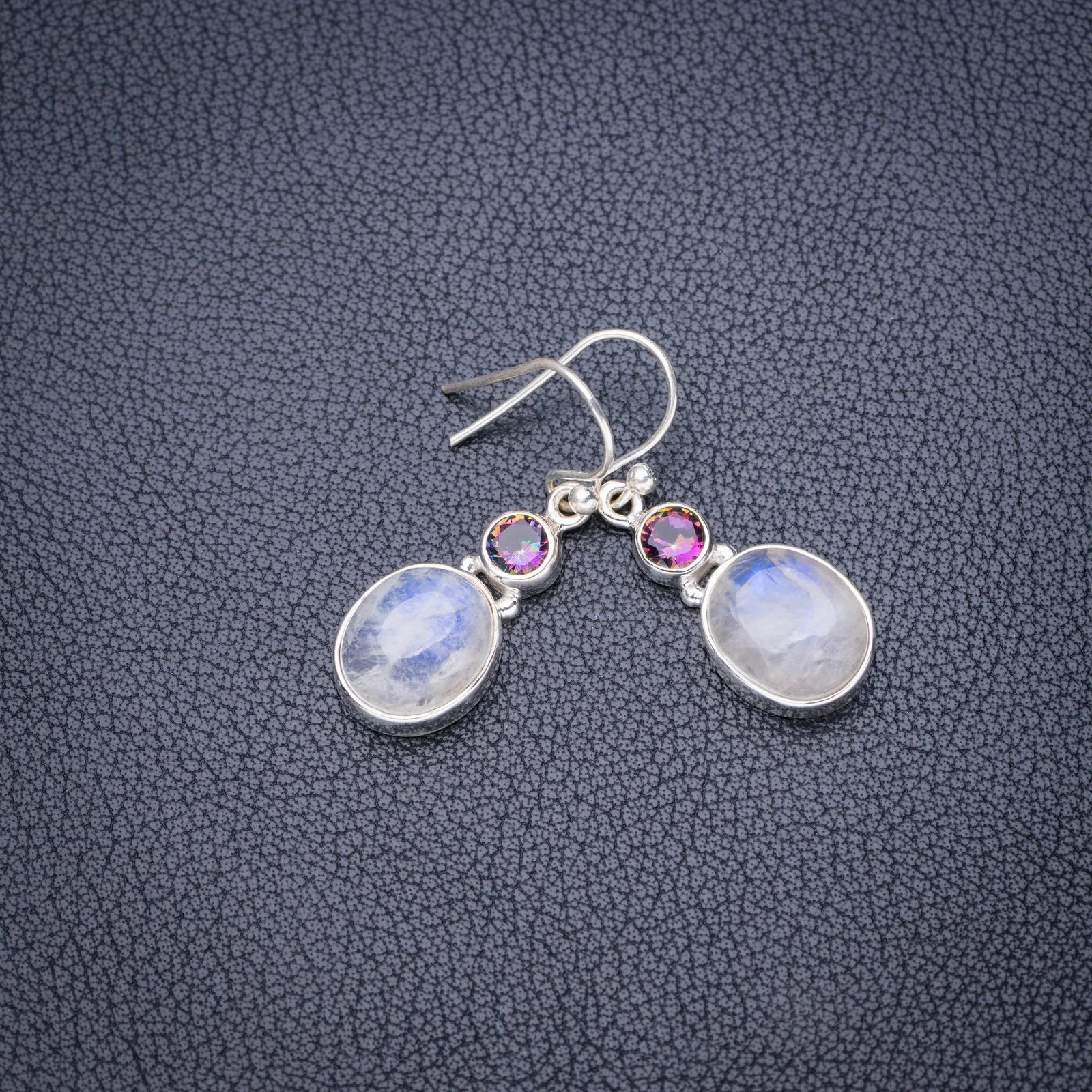 

StarGems Natural Moonstone Mystical Topaz Handmade 925 Sterling Silver Earrings 1.25" E5516